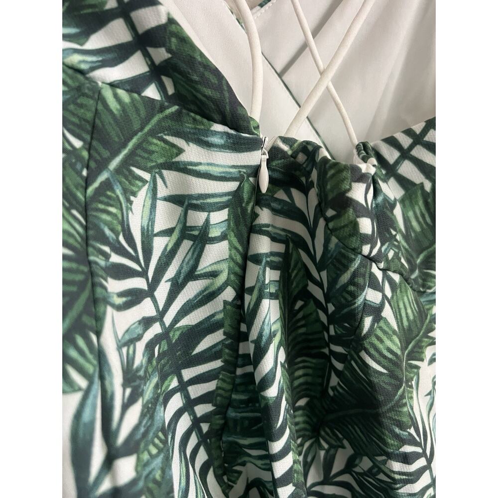 Banjul Dress Womens Small Green White Leaf Tropical Faux Wrap Cross Cross Back - Picture 8 of 10